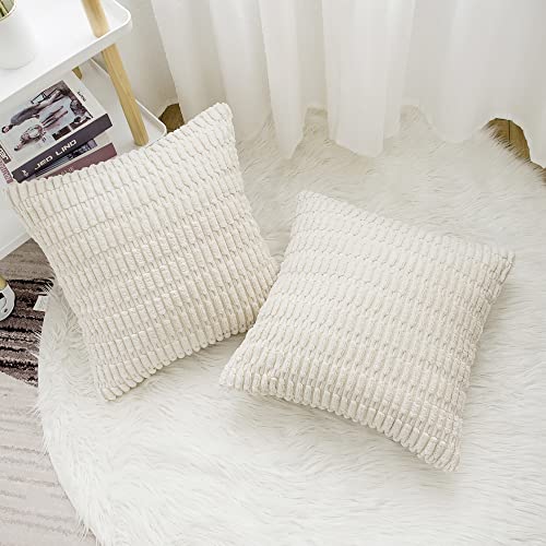 Qidordour Throw Pillow Covers, 18x18 inch, Pack of 2 Couch Pillows Cover, Soft Corduroy Decorative Pillow Covers, Square Pillowcase for Bed Sofa Chair Car Bedroom Home Boho Farmhouse Decor, Cream