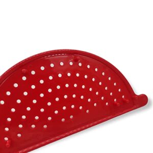 Handy Housewares Hand Held Plastic Pot Drainer, Pasta Noodle Veggie Strainer with Handle - Fits up to 9" Pot - Red