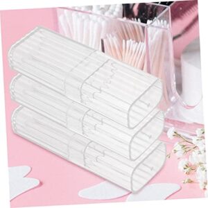 ADOCARN 4pcs Lid Organizer Swab Storage Plastic Apothecary Swabs Holder Ball Jar Bathroom Case Canisters Portable Clear Container Dispenser Cleaning with Toothpick Floss