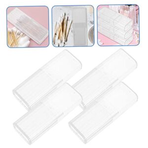 ADOCARN 4pcs Lid Organizer Swab Storage Plastic Apothecary Swabs Holder Ball Jar Bathroom Case Canisters Portable Clear Container Dispenser Cleaning with Toothpick Floss