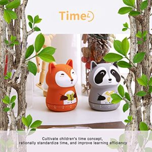 ELE DEPI 2 Pack Cute Kitchen Timer,100% Mechanical Timer for Kids,60 Minute Egg Timer for Cooking/Reading/Do Sports. (Fox and Raccoon)