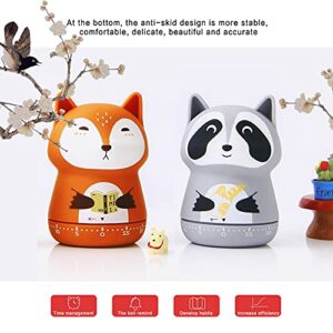 ELE DEPI 2 Pack Cute Kitchen Timer,100% Mechanical Timer for Kids,60 Minute Egg Timer for Cooking/Reading/Do Sports. (Fox and Raccoon)