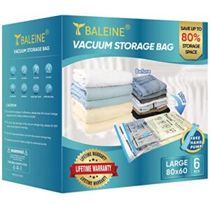 baleine vacuum storage bag space saving compression sealer bags for moving, hand pump included (large 6 pack)