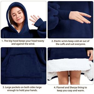 LHMTQVK Wearable Blanket, Blanket Hoodie Soft Warm Sweatshirt Gifts for Mom Adults Women Men Kids Wearable Blanket Hoodie with Pocket (Navy-Blue)