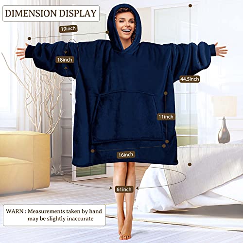 LHMTQVK Wearable Blanket, Blanket Hoodie Soft Warm Sweatshirt Gifts for Mom Adults Women Men Kids Wearable Blanket Hoodie with Pocket (Navy-Blue)