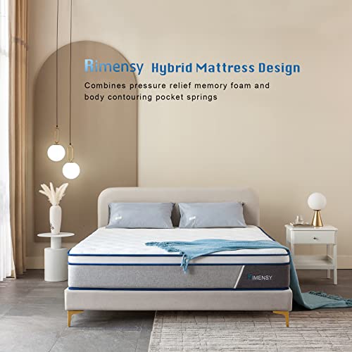 Rimensy Queen Mattress,10 Inch Hybrid Mattress in a Box,Gel Memory Foam Mattress,Individually Wrapped Pocket Coils Innerspring Mattress for Motion Isolation,Medium Firm,Queen Size Mattress,60"*80"*10"