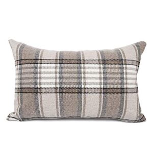 your smile retro farmhouse buffalo tartan chequer stripe plaid cotton linen decorative throw pillow case cushion cover pillowcase for sofa outdoor indoor (brown, 12''x20'')