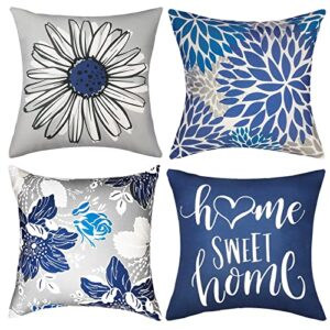 rysmiyou decorative throw pillow covers set of 4 blue pillow covers 18x18 inch throw pillow cases linen square pillow case,farmhouse outdoor modern boho pillow covers for couch sofa living room