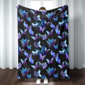 butterfly blanket blue and purple super soft warm butterfly throw blanket - lightweight cozy flannel throw blanket bed couch sofa office decor, gift for girls and boys women and man 50"x40"