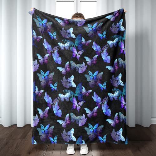 Butterfly Blanket Blue and Purple Super Soft Warm Butterfly Throw Blanket - Lightweight Cozy Flannel Throw Blanket Bed Couch Sofa Office Decor, Gift for Girls and Boys Women and Man 50"x40"