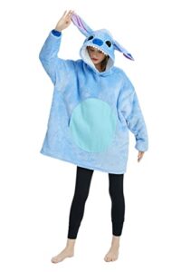mosbowone wearable blanket oversized hoodie sweatshirt sherpa tv-blanket with sleeves and pockets blue