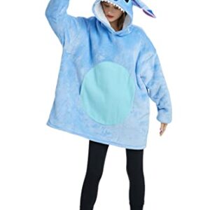 Mosbowone Wearable Blanket Oversized Hoodie Sweatshirt Sherpa TV-Blanket with Sleeves and Pockets Blue