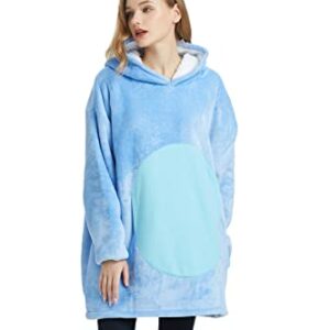 Mosbowone Wearable Blanket Oversized Hoodie Sweatshirt Sherpa TV-Blanket with Sleeves and Pockets Blue