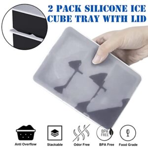 2 Pack Large Ice Cube Tray, Silicone Ice Cube Tray with Lid 6 Cavities Reusable & Flexible Designed BPA Free 2 Inch Ice Cube Mold Maker for Whiskey, Cocktail, Juice (Black)