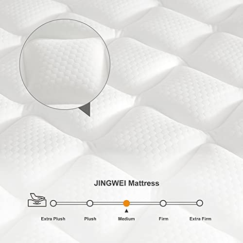 JINGWEI Queen Mattress, 10 Inch Innerspring Hybrid Mattress in a Box, Individually Pocket Coils for Motion Isolation & Cool Sleep, Queen Bed for Back Pain, Medium Firm, 60X80X10 INCH