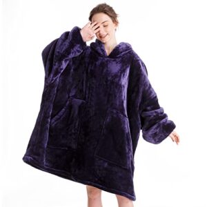 oversized wearable blanket sherpa fleece blanket hoodie comfortable soft warm thick big hooded sweatshirt hoodie blanket for adults women girls teenagers teens men purple