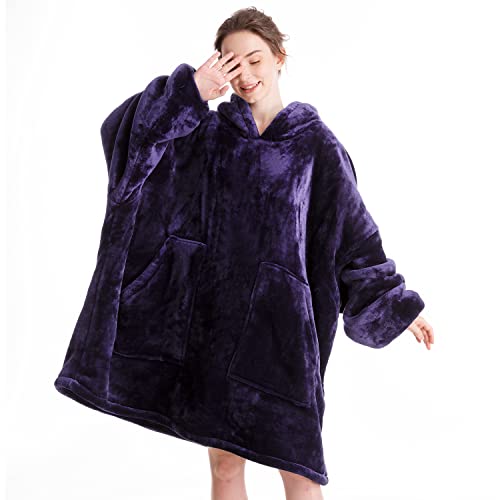 Oversized Wearable Blanket Sherpa Fleece Blanket Hoodie Comfortable Soft Warm Thick Big Hooded Sweatshirt Hoodie Blanket for Adults Women Girls Teenagers Teens Men Purple