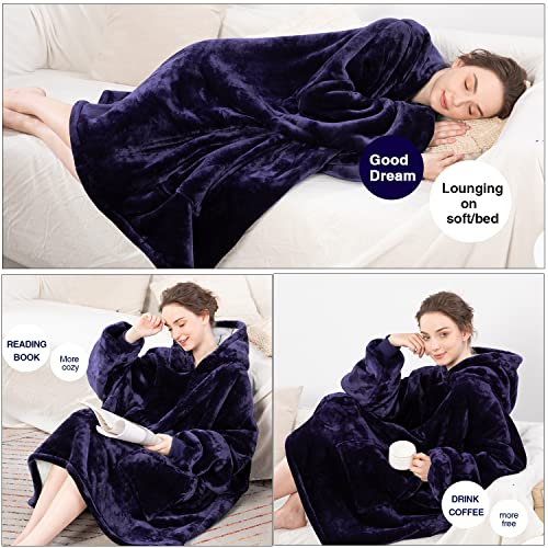 Oversized Wearable Blanket Sherpa Fleece Blanket Hoodie Comfortable Soft Warm Thick Big Hooded Sweatshirt Hoodie Blanket for Adults Women Girls Teenagers Teens Men Purple