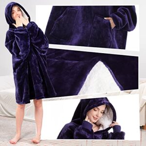 Oversized Wearable Blanket Sherpa Fleece Blanket Hoodie Comfortable Soft Warm Thick Big Hooded Sweatshirt Hoodie Blanket for Adults Women Girls Teenagers Teens Men Purple