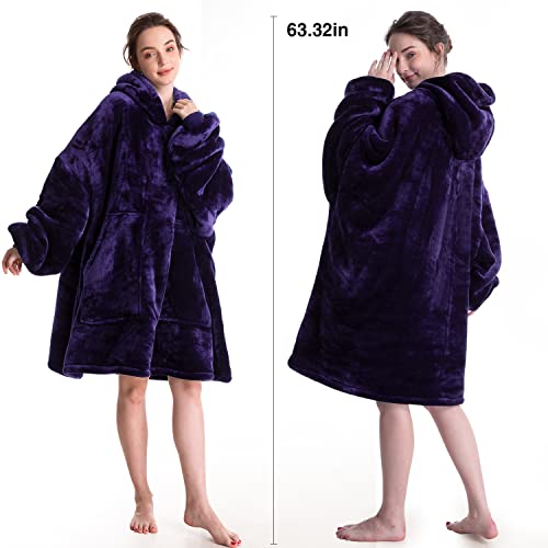 Oversized Wearable Blanket Sherpa Fleece Blanket Hoodie Comfortable Soft Warm Thick Big Hooded Sweatshirt Hoodie Blanket for Adults Women Girls Teenagers Teens Men Purple