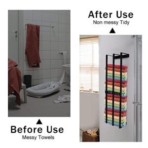 LVOERTUIG Wall Towel Rack for Rolled Towels with 4 Hooks, Towel Holder Towel Racks for Bathroom Wall Mounted, Bathroom Towel Storage, Metal Bath Towel Holder for Washcloths (Black)