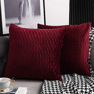 dezene wine red throw pillow covers: 2 pack 18x18 inch original striped velvet square decorative pillow cases for farmhouse couch