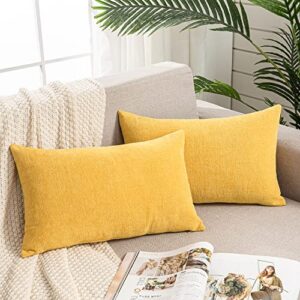 lumbar support pillow decorative rectangle throw pillow covers 12x20" inch set of 2,super soft chenille fall pillowcase for living room bedroom sofa couch cushion cover gold yellow 30x50cm (no insert)