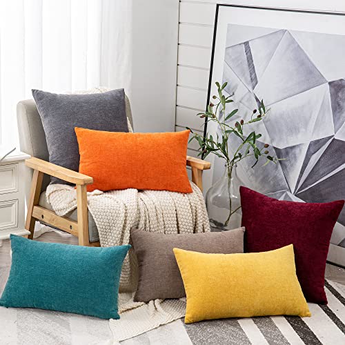 Lumbar Support Pillow Decorative Rectangle Throw Pillow Covers 12x20" Inch Set of 2,Super soft Chenille Fall Pillowcase for Living Room Bedroom Sofa Couch Cushion Cover Gold Yellow 30x50cm (No Insert)