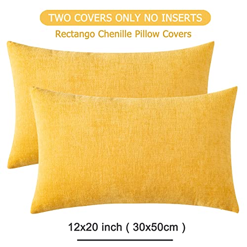 Lumbar Support Pillow Decorative Rectangle Throw Pillow Covers 12x20" Inch Set of 2,Super soft Chenille Fall Pillowcase for Living Room Bedroom Sofa Couch Cushion Cover Gold Yellow 30x50cm (No Insert)