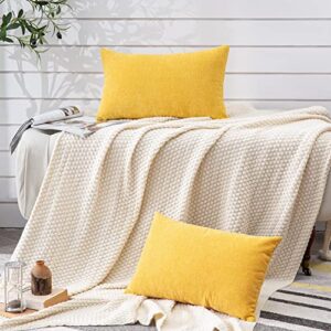 Lumbar Support Pillow Decorative Rectangle Throw Pillow Covers 12x20" Inch Set of 2,Super soft Chenille Fall Pillowcase for Living Room Bedroom Sofa Couch Cushion Cover Gold Yellow 30x50cm (No Insert)