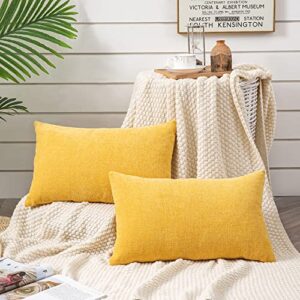 Lumbar Support Pillow Decorative Rectangle Throw Pillow Covers 12x20" Inch Set of 2,Super soft Chenille Fall Pillowcase for Living Room Bedroom Sofa Couch Cushion Cover Gold Yellow 30x50cm (No Insert)