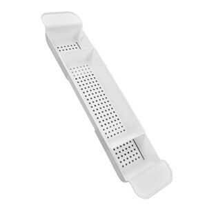 expandable bathtub caddy tray, multifunction bath organizer rack holder for candle towel book phone storage(white)