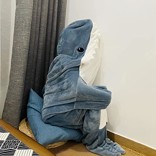 MJJAOQYF Shark Blanket Adult - Shark Onesie Blanket - Shark Blanket Hoodie-Wearable Shark Blanket Super Soft Cozy Flannel Hoodie (67inX27.5in(M))