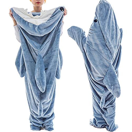 MJJAOQYF Shark Blanket Adult - Shark Onesie Blanket - Shark Blanket Hoodie-Wearable Shark Blanket Super Soft Cozy Flannel Hoodie (67inX27.5in(M))