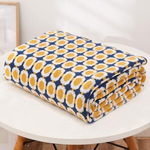 throw blanket ultra soft natural knitted blanket home decor bedding blankets cozy knit throw blanket for couch sofa bed beach picnic all seasons (yellow & blue)