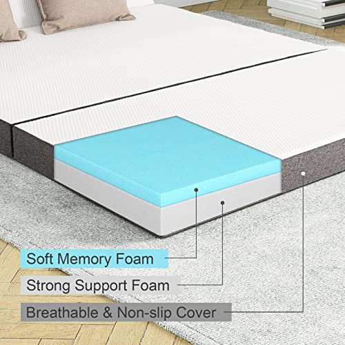 Molblly Folding Mattress, 6 inch Tri-Folding Memory Form Mattress, Portable Trifold Mattress Topper with Washable Cover, Non-Slip Bottom Camping Mattress Guest Bed, Queen Size - 78"x58"x6"