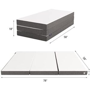 Molblly Folding Mattress, 6 inch Tri-Folding Memory Form Mattress, Portable Trifold Mattress Topper with Washable Cover, Non-Slip Bottom Camping Mattress Guest Bed, Queen Size - 78"x58"x6"