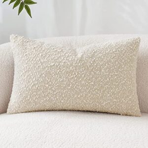 miulee decorative throw pillow cover 12 x 20 inch beige pillowcase lumbar pillow cover textured boucle sofa couch home decors for living room woven modern cushion case