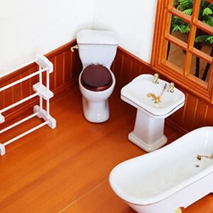 shlutesoy 1/12 Doll House Wooden Standing Towel Drying Rack Micro Bathroom Furniture