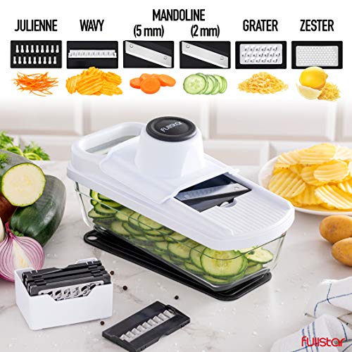 Fullstar Mandoline Slicer Vegetable Slicer and Vegetable Grater - Potato Slicer Food Slicer Veggie Slicers Mandoline Slicer Cutter Grater - Veggie Slicer Onion Slicer Fruit Slicers for Fruits