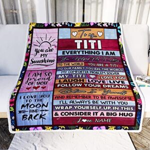 CenturyTee Personalized to My Titi Blanket from Niece Nephew Wood Everything I Am You Helped Me to Be Titi Birthday Mothers Day Christmas Fleece Blanket (50 x 60 Inches - Youth Size)