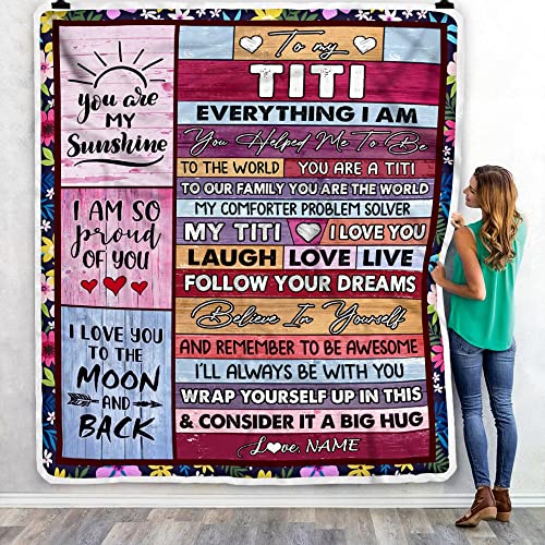 CenturyTee Personalized to My Titi Blanket from Niece Nephew Wood Everything I Am You Helped Me to Be Titi Birthday Mothers Day Christmas Fleece Blanket (50 x 60 Inches - Youth Size)