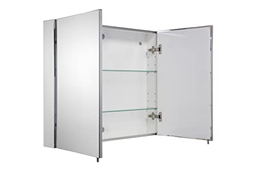 Croydex Finchley Double Door, Surface Mount Flexi-Fix Easy Installation System Medicine Cabinet, 31.5 in (W) x 26 in (H) Stainless Steel