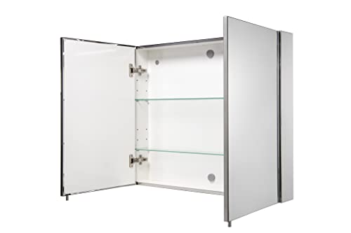 Croydex Finchley Double Door, Surface Mount Flexi-Fix Easy Installation System Medicine Cabinet, 31.5 in (W) x 26 in (H) Stainless Steel