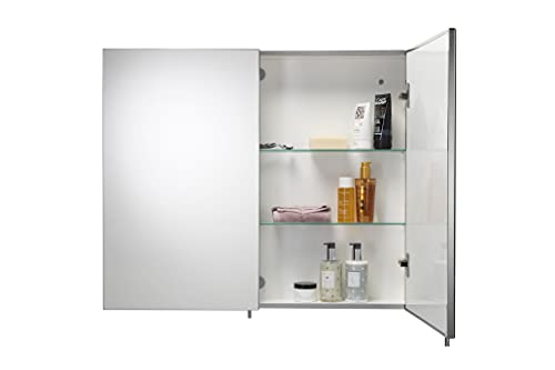 Croydex Finchley Double Door, Surface Mount Flexi-Fix Easy Installation System Medicine Cabinet, 31.5 in (W) x 26 in (H) Stainless Steel