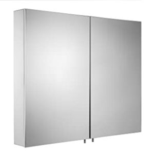 Croydex Finchley Double Door, Surface Mount Flexi-Fix Easy Installation System Medicine Cabinet, 31.5 in (W) x 26 in (H) Stainless Steel