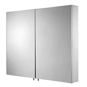 Croydex Finchley Double Door, Surface Mount Flexi-Fix Easy Installation System Medicine Cabinet, 31.5 in (W) x 26 in (H) Stainless Steel