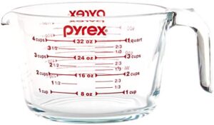 pyrex synchkg039125 4 measuring cup, clear with red graphics