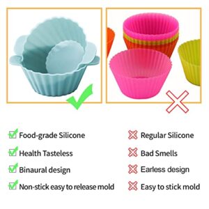 Silicone Cupcake Baking Cups 24 Pack Upgraded Reusable Muffin Liners Non-stick Cupcake Molds BPA Free, Dishwasher Safe