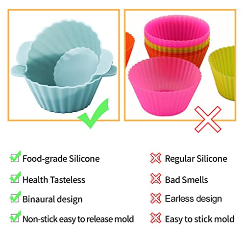 Silicone Cupcake Baking Cups 24 Pack Upgraded Reusable Muffin Liners Non-stick Cupcake Molds BPA Free, Dishwasher Safe